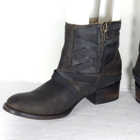 FREEBIRD BY STEVEN Women's Sammi US 10 Brown Leather Distressed Strappy Booties - Picture 5 of 11
